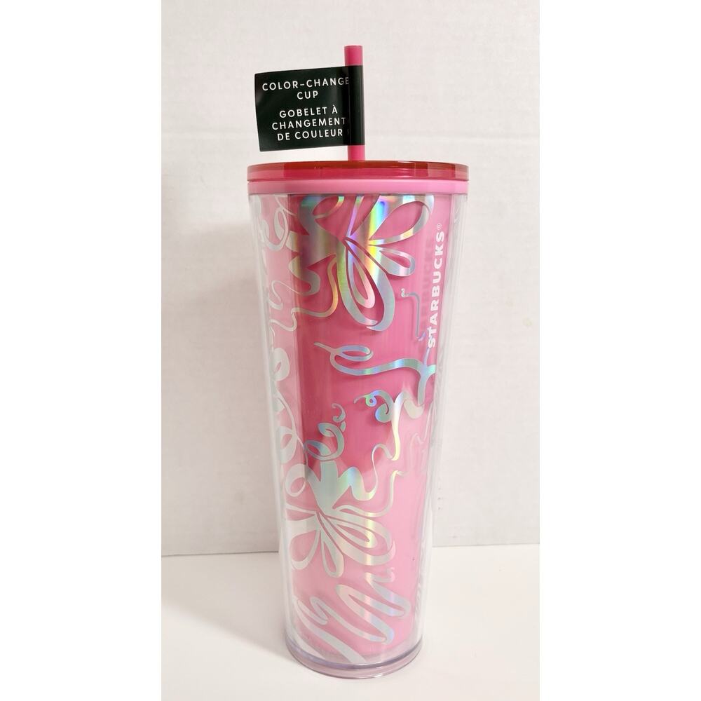 Starbucks 2023 Holiday Venti Tumbler Pink Ribbon Color Changing 24oz Ltd Ed